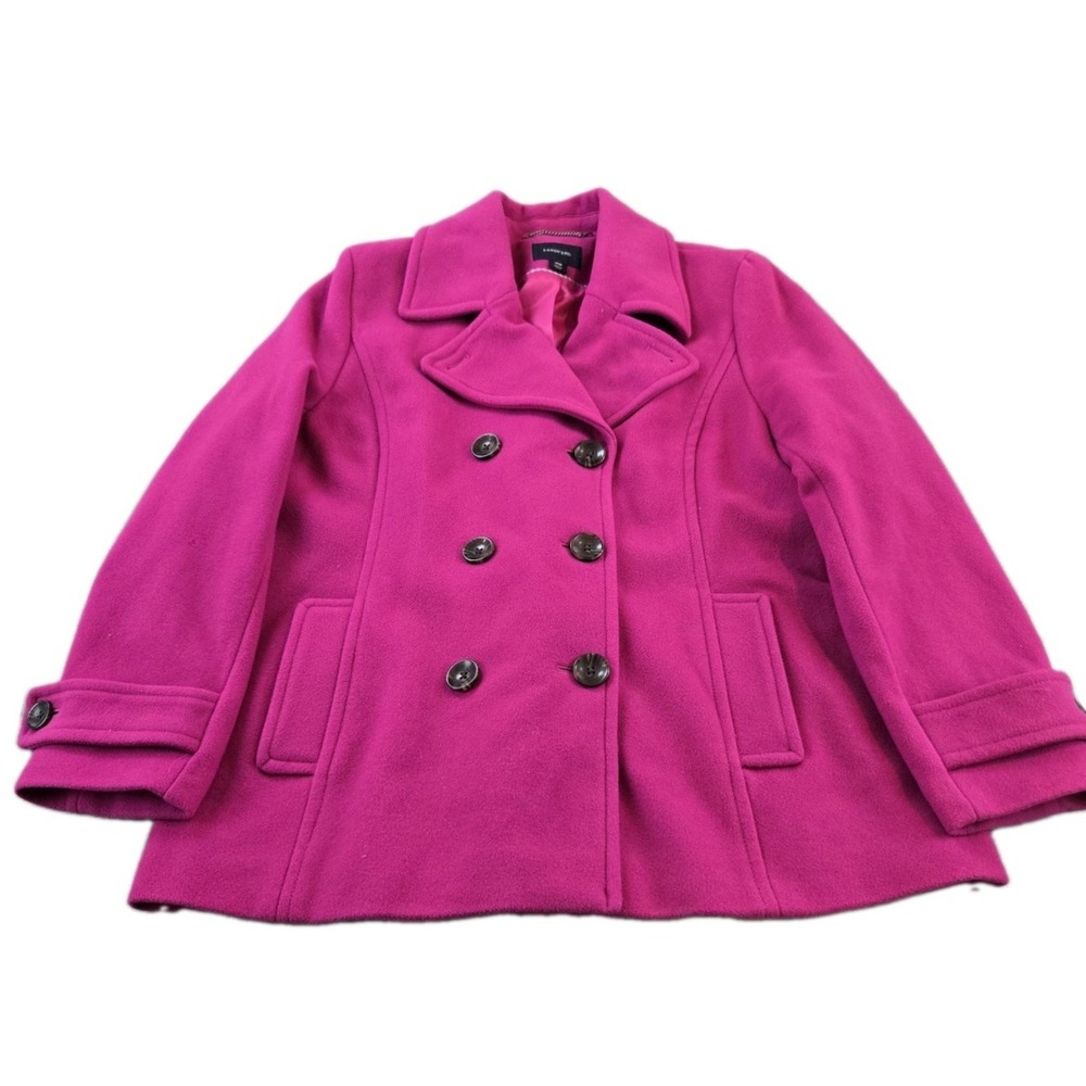 Lands' End Women's Pea Coat Lined Wool Cashmere Blend Dark Pink Size 18W